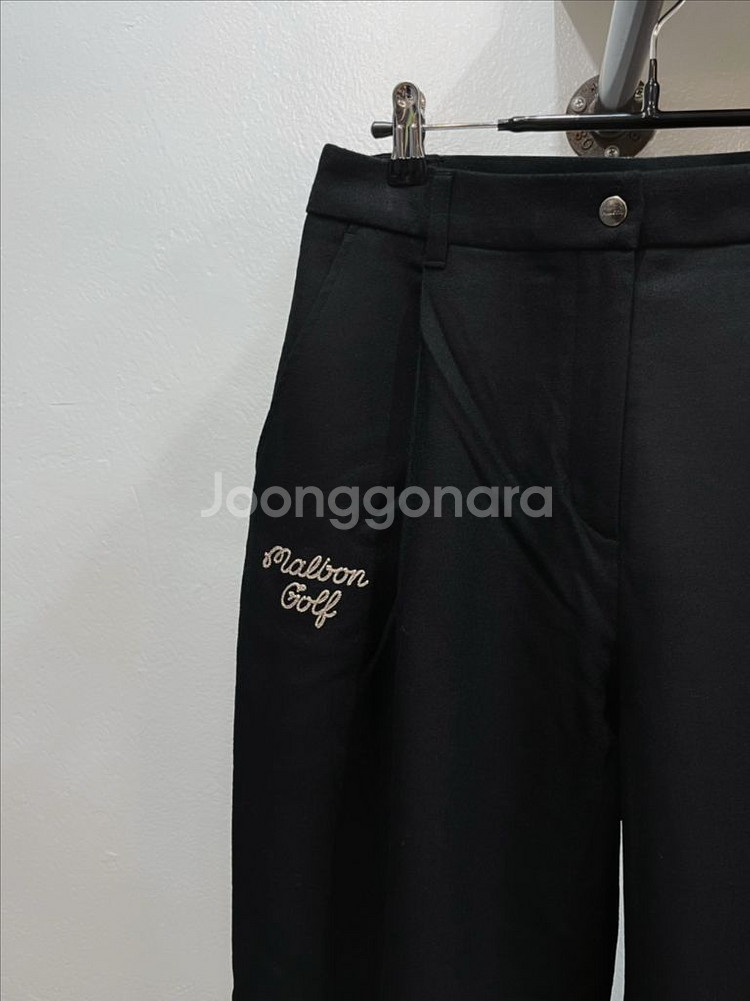 (70) 말본 블랙 모 소재 밴딩 핀턱 와이드 핏 여성골프팬츠--0