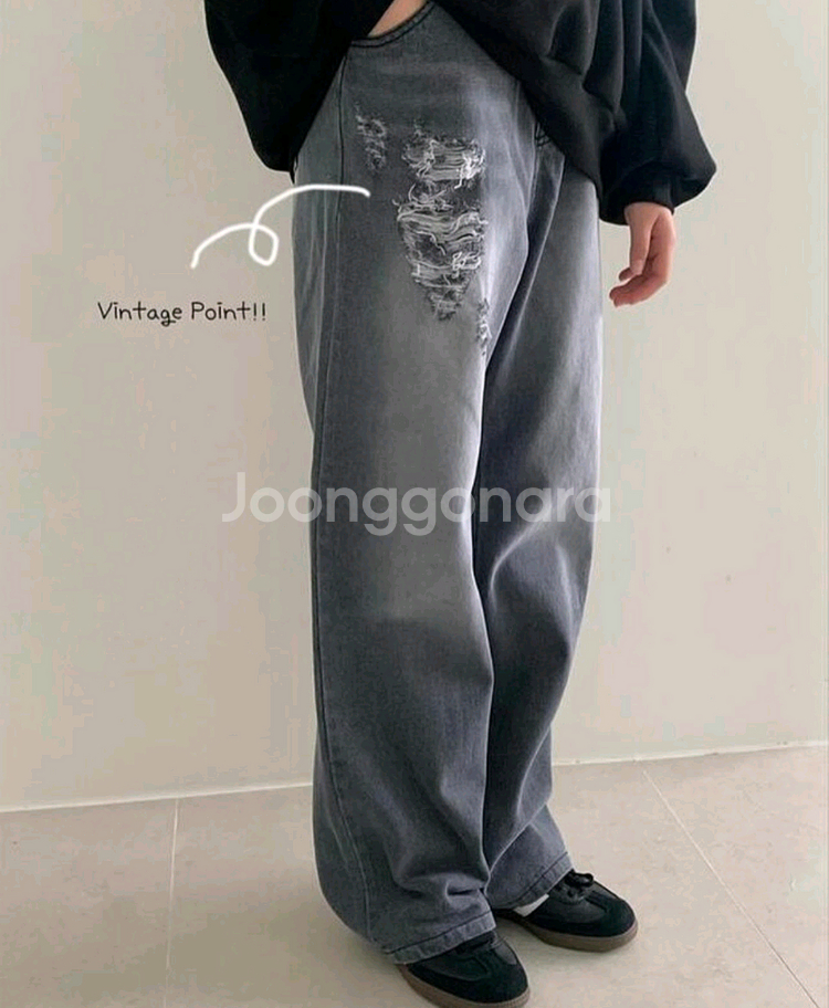 (새상품) 구제 와이드팬츠--5