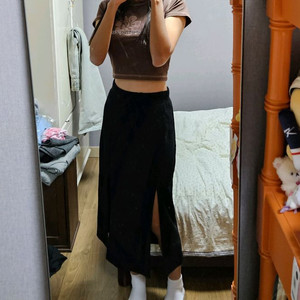 블랙 트임 롱 스커트 롱치마 면소재 데이트룩