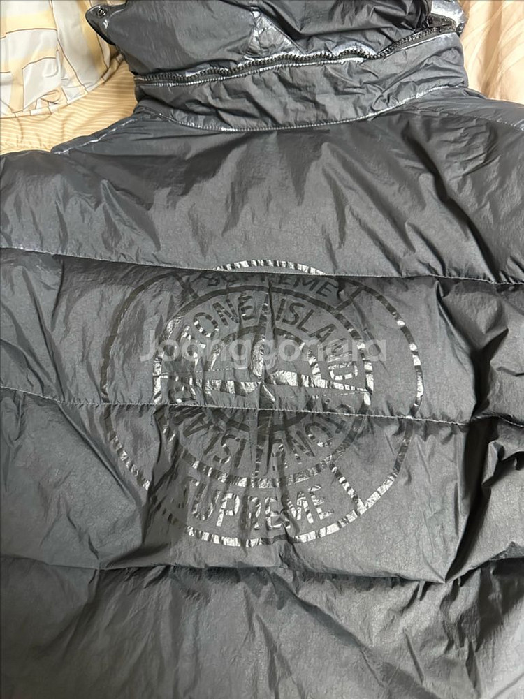 (L) 슈프림 x 스톤아일랜드 크링클랩스 다운 패딩 블랙--4