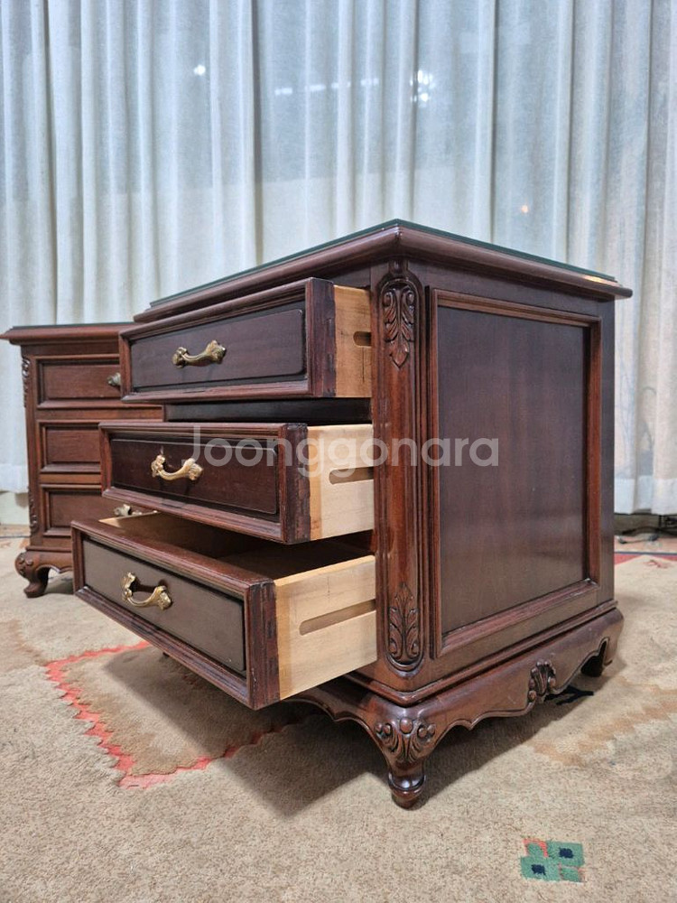 1970년대 빈티지 원목 3단 협탁--3