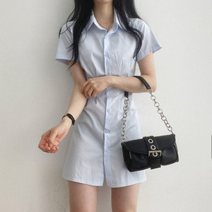 셔츠 원피스 하늘색 반팔 미니 원피스