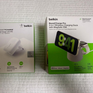 벨킨 / 2in1 맥세이프 충전기 15W (WIZ020bt) + 고속 충전기 팝니다.