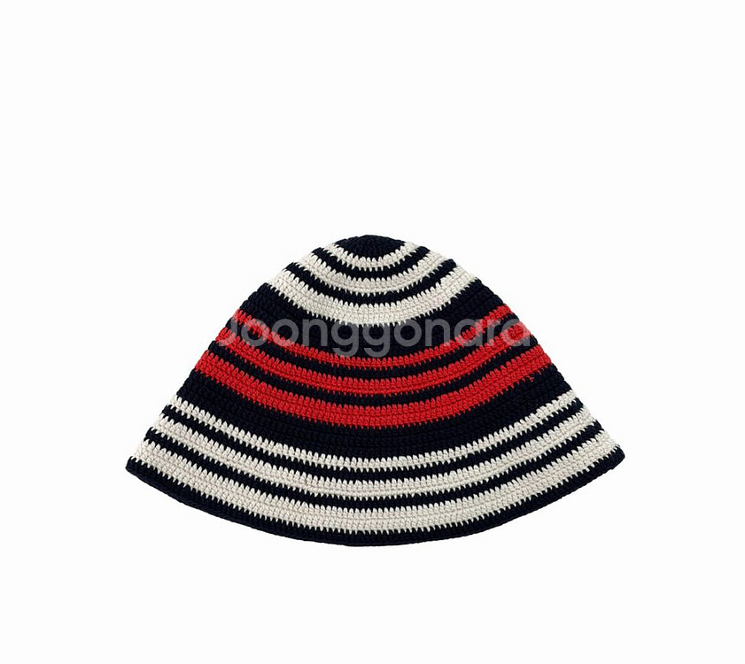 미우미우 로고 크로셰 스트라이프 니트 비니 버킷햇 모자--1