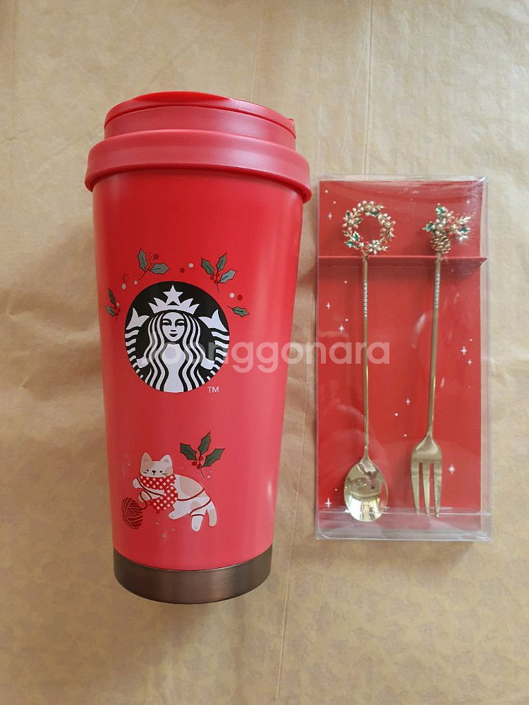 스타벅스 SS 홀리 캣 엘마 텀블러 473ml+20 홀리데이 티 커트러리--0