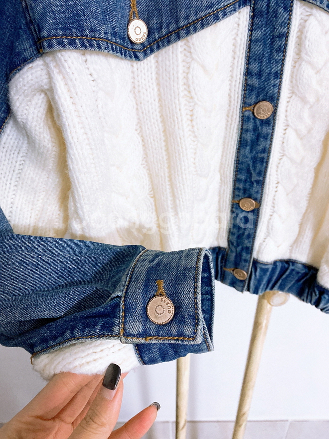 (프리사이즈)게스여자꽈배기니트크롭숏데님자켓--2