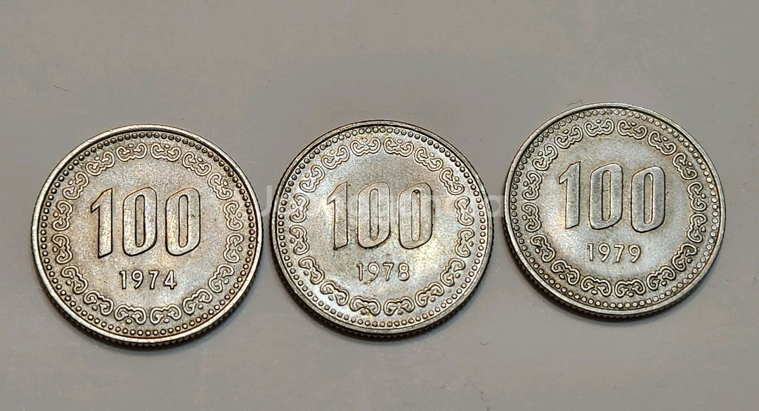 옛날동전, 74,78,79년 상태 좋은 100원 3점 일괄--0
