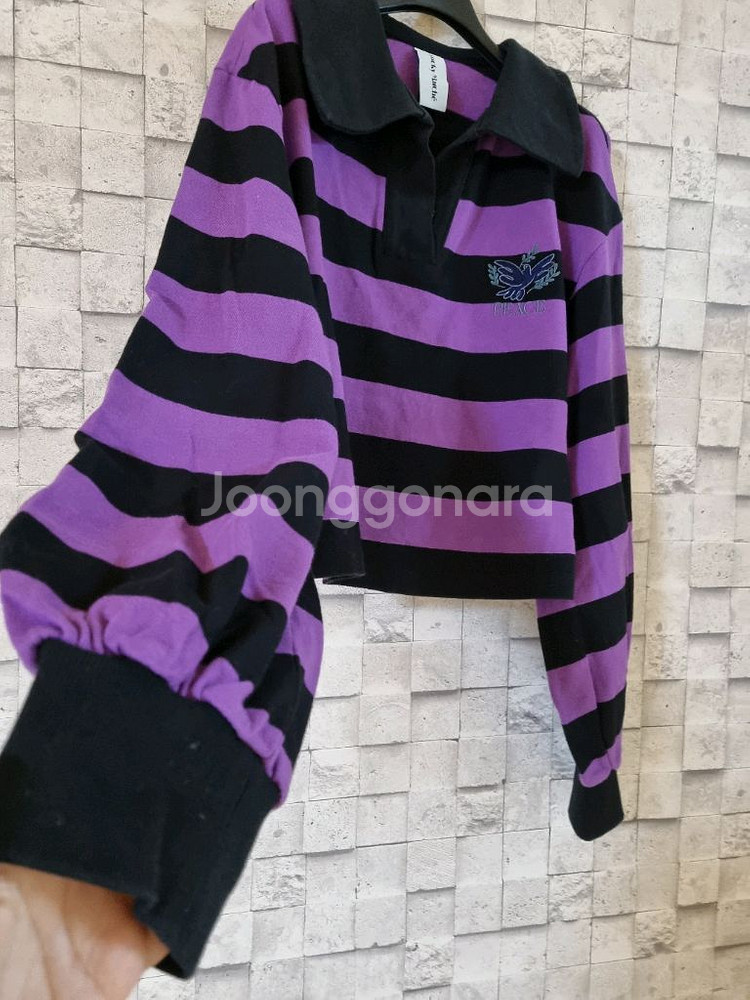 럭키마르쉐 스트라이프 크롭 폴로셔츠--5