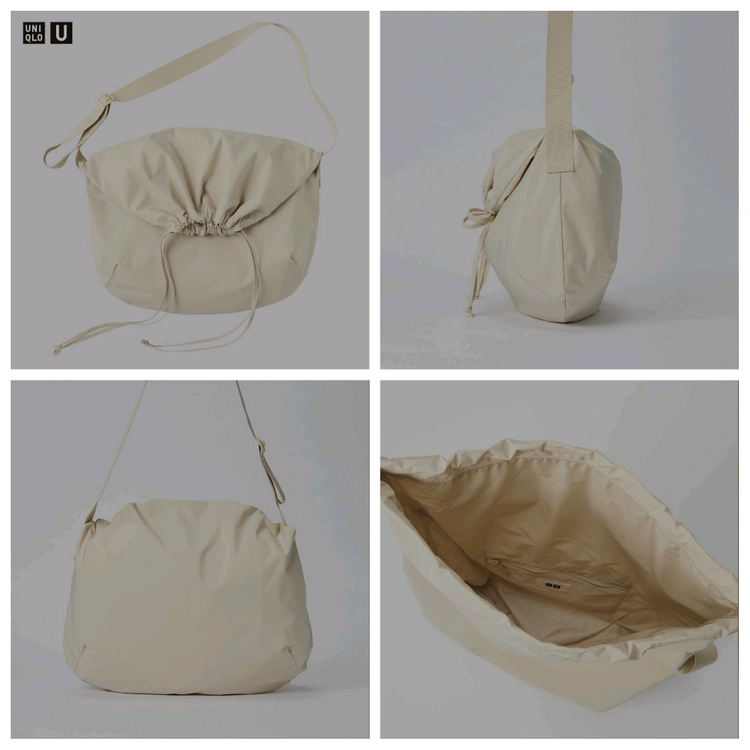 유니클로 U 드로우 스트링 숄더백 내추럴--3