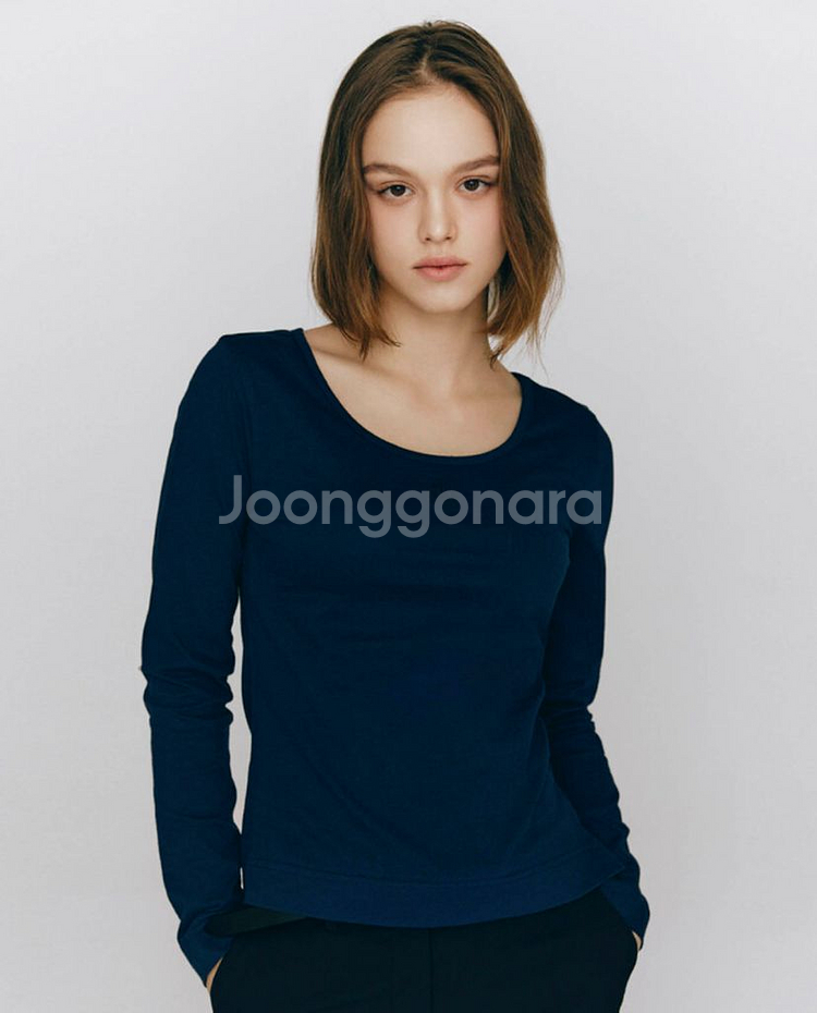 지오다노 자수 스쿱넥 여자 스쿱넥 긴팔 S--1