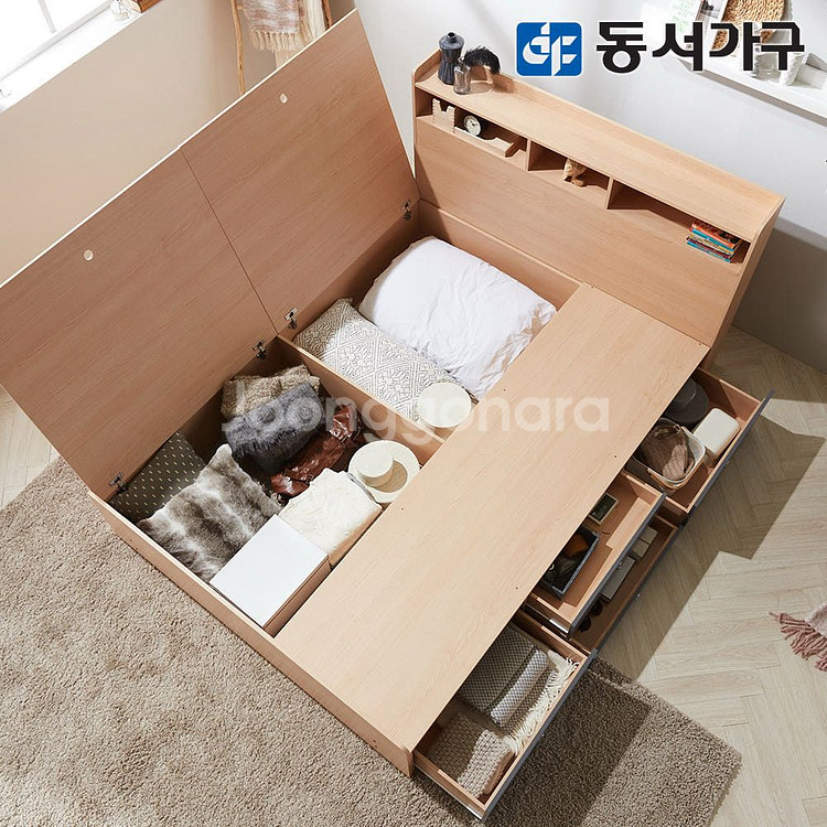 동서가구 원목 수납형 침대 프레임 + 매트리스--3