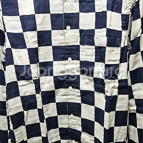 S) YMC 체크 셔츠 남방 코튼셔츠 컬러블록 네이비 베이지--2