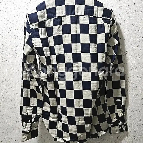 S) YMC 체크 셔츠 남방 코튼셔츠 컬러블록 네이비 베이지--1