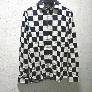 S) YMC 체크 셔츠 남방 코튼셔츠 컬러블록 네이비 베이지