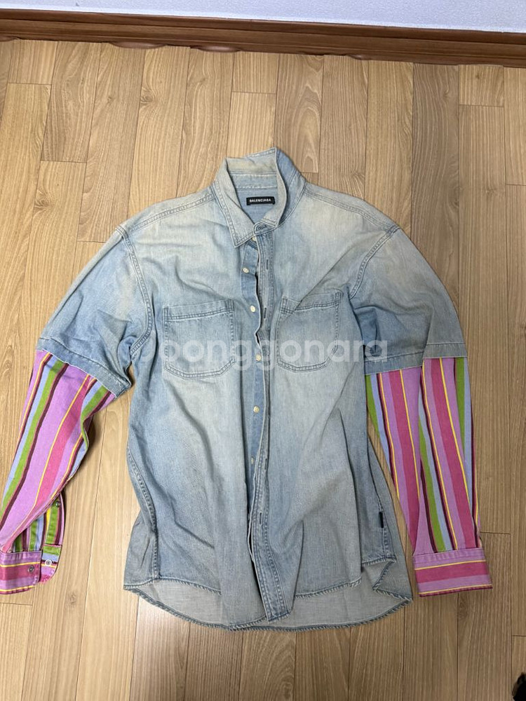 발렌시아가 스트라이프 패치 데님 셔츠--0