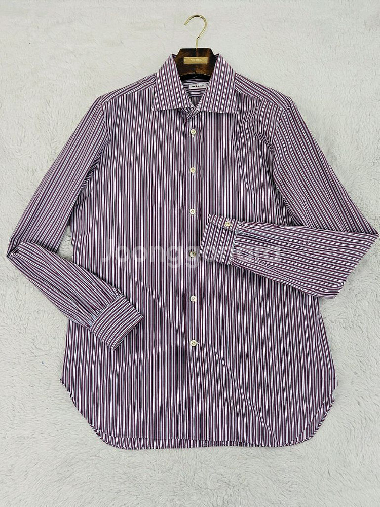 키톤의 버건디 스트라이프 셔츠--1