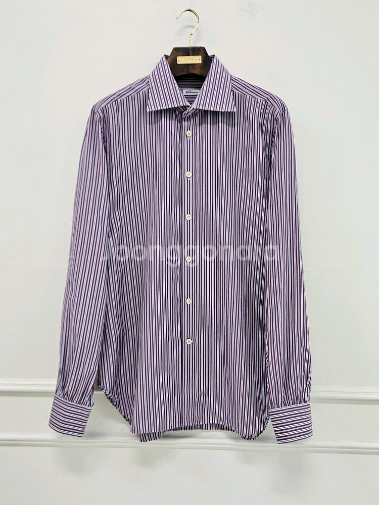 키톤의 버건디 스트라이프 셔츠--0