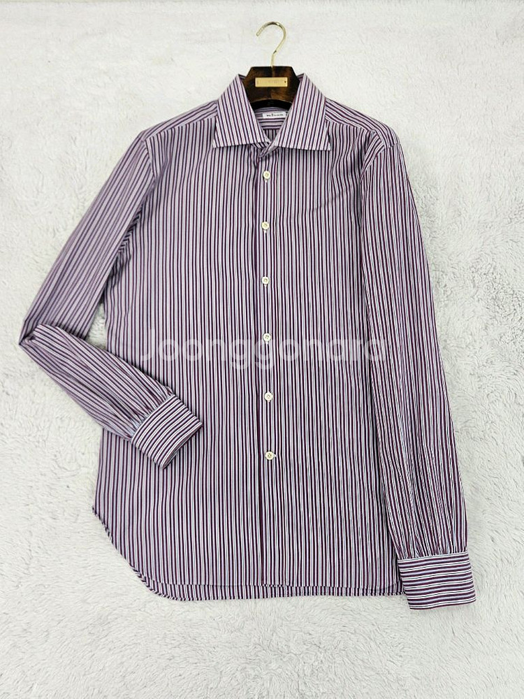 키톤의 버건디 스트라이프 셔츠--2