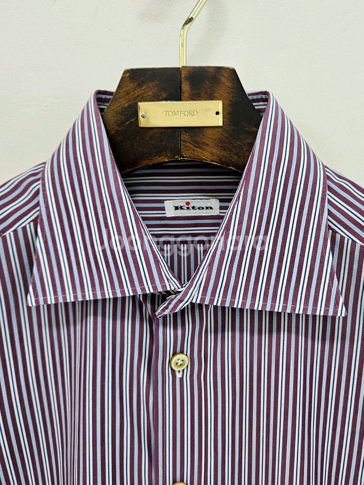 키톤의 버건디 스트라이프 셔츠--4