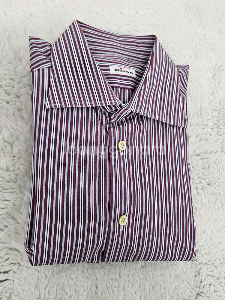 키톤의 버건디 스트라이프 셔츠--3