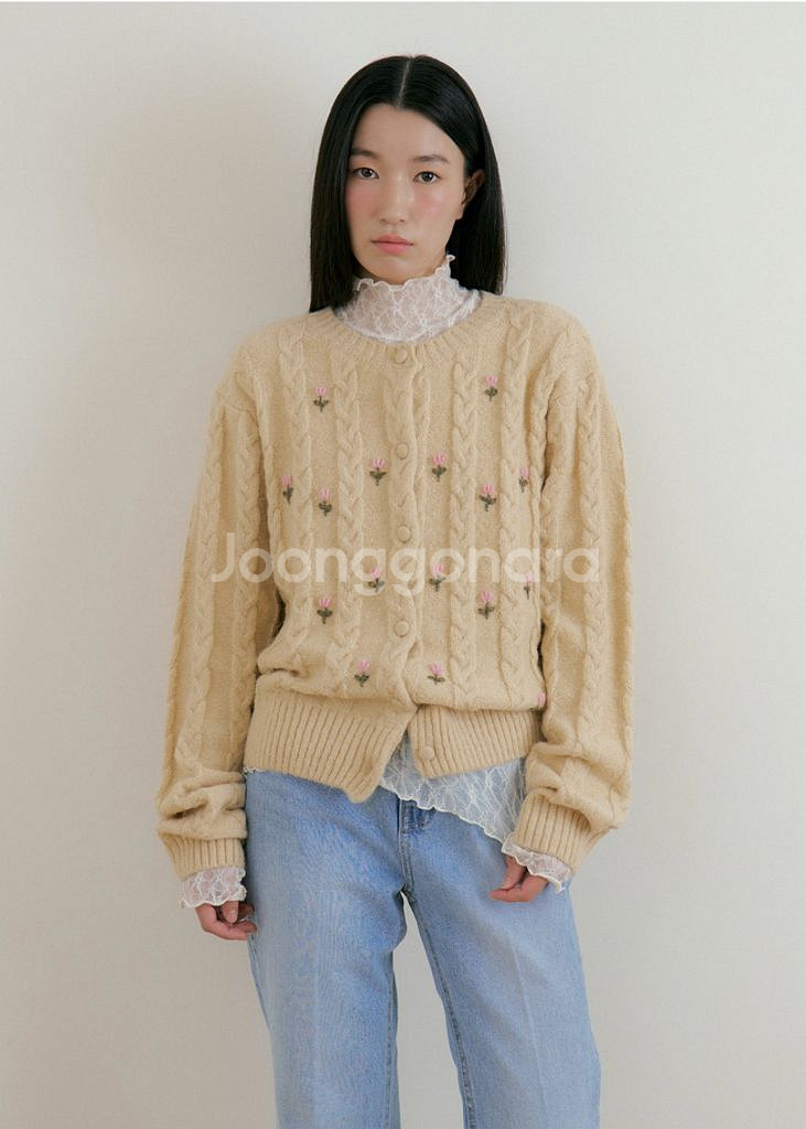 루시르주 플라워 울 니트 가디건--0