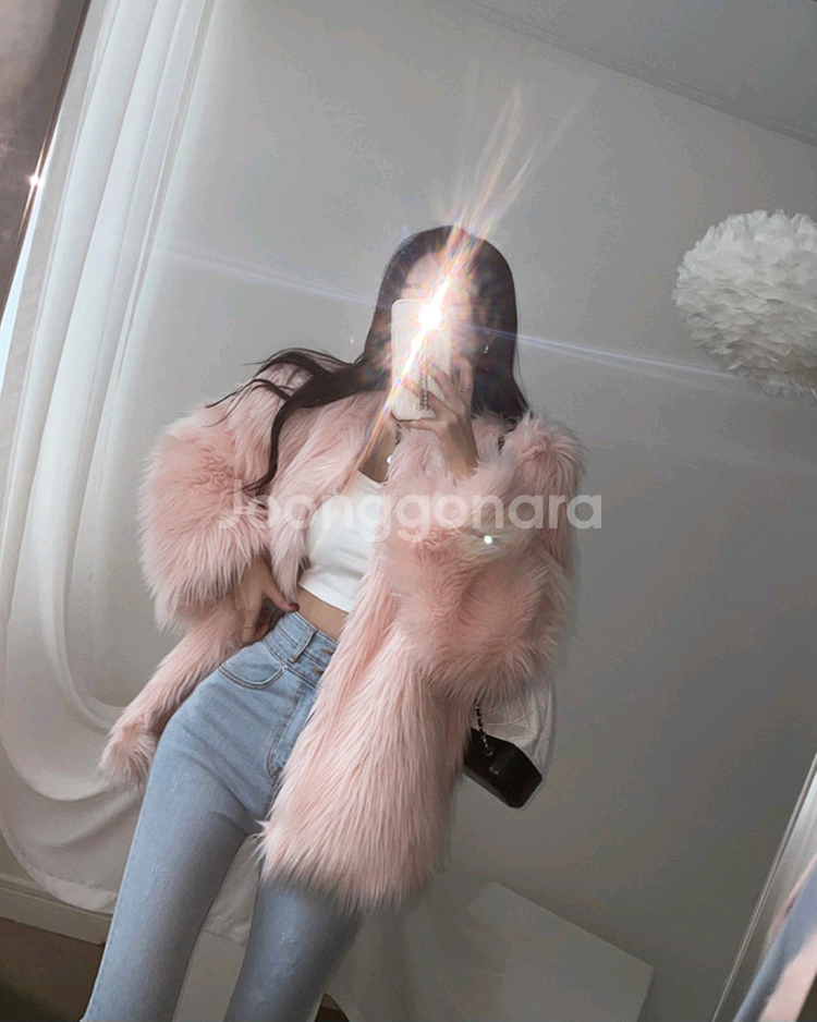 핑크 퍼 자켓 코트 겨울 아우터 페이크 폭스 퍼 자켓--1