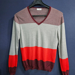 타임옴므 배색컬러 남성 100 브이넥 니트