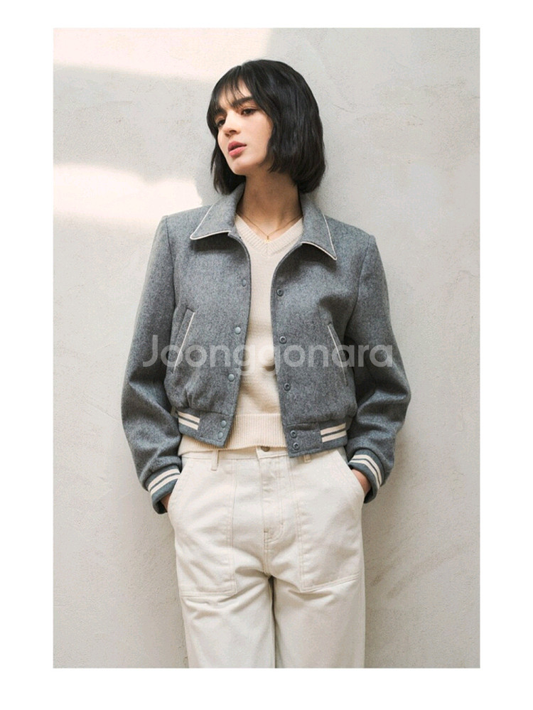 반원아틀리에 울 파이핑 바시티 점퍼_Gray--2