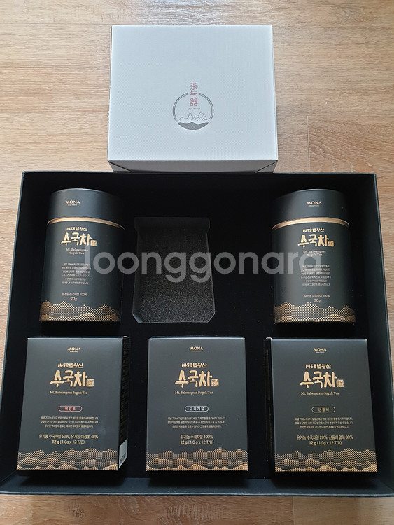 발왕산 수국차 블랙스페셜에디션 잎차2종+티백3종+티팟--0