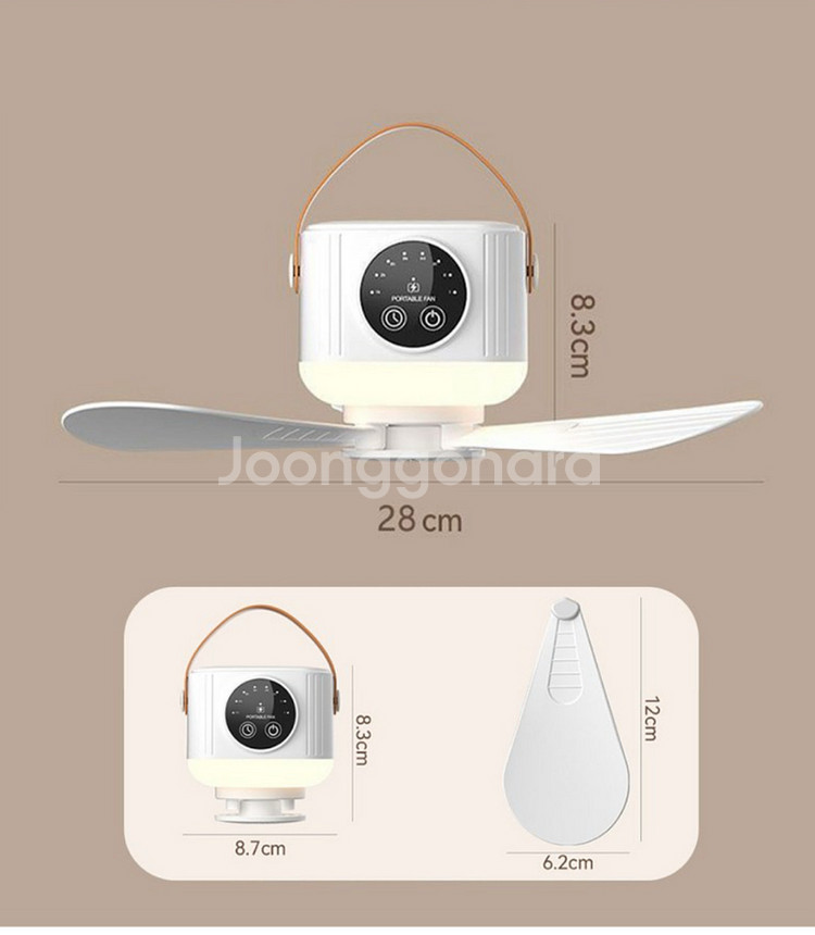 (미사용 새상품) 무선 캠핑 타프팬 충전식 led조명 겸용--3