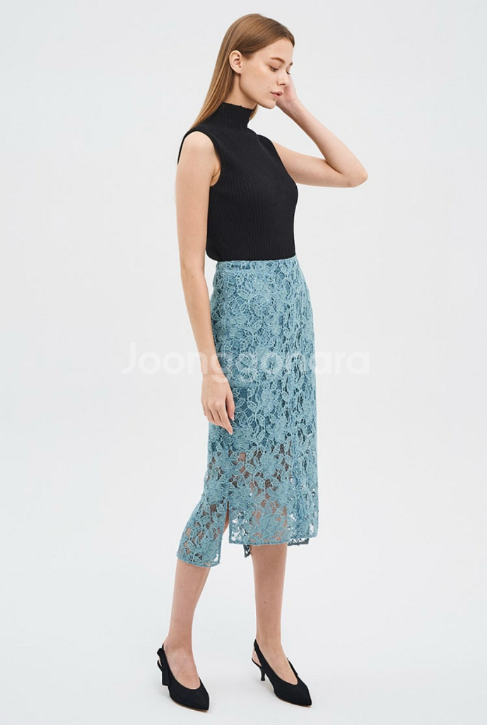 TIME 타임 슬릿 레이스 스커트--0