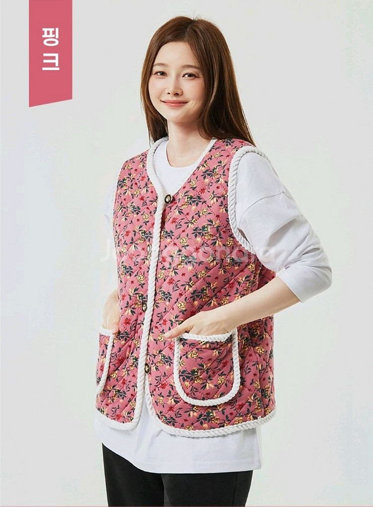 꽃무늬 퀼팅 복고융털조끼 4개일괄--0