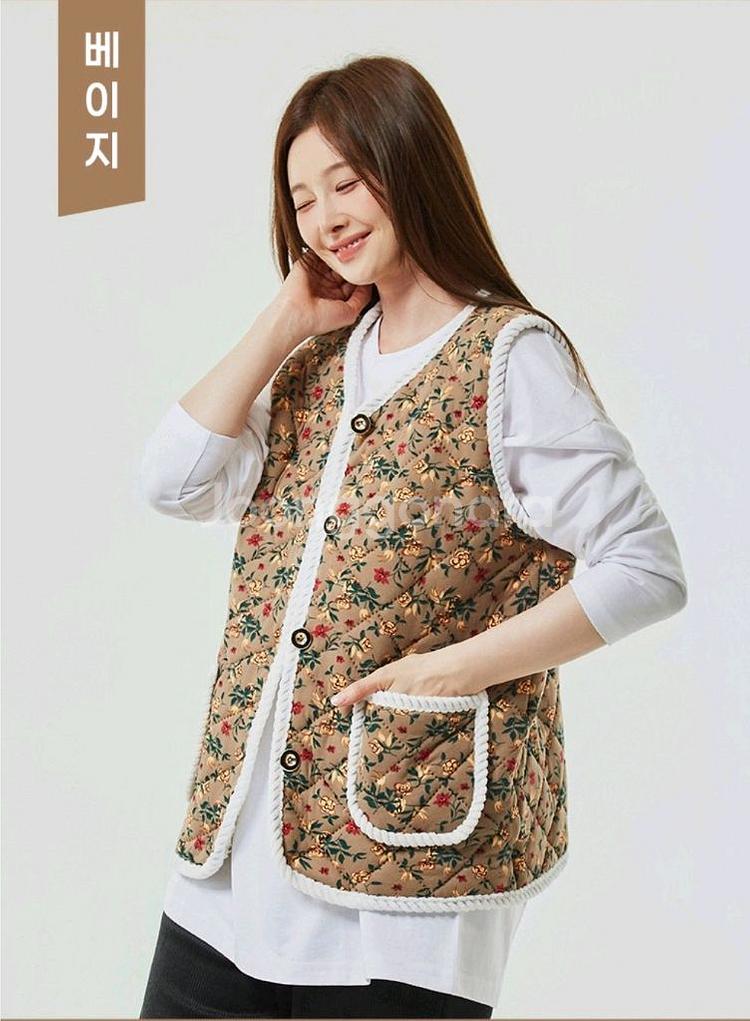 꽃무늬 퀼팅 복고융털조끼 4개일괄--1