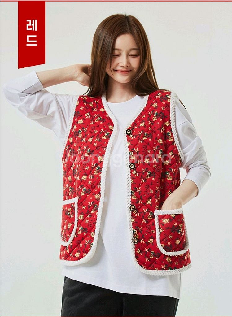 꽃무늬 퀼팅 복고융털조끼 4개일괄--3