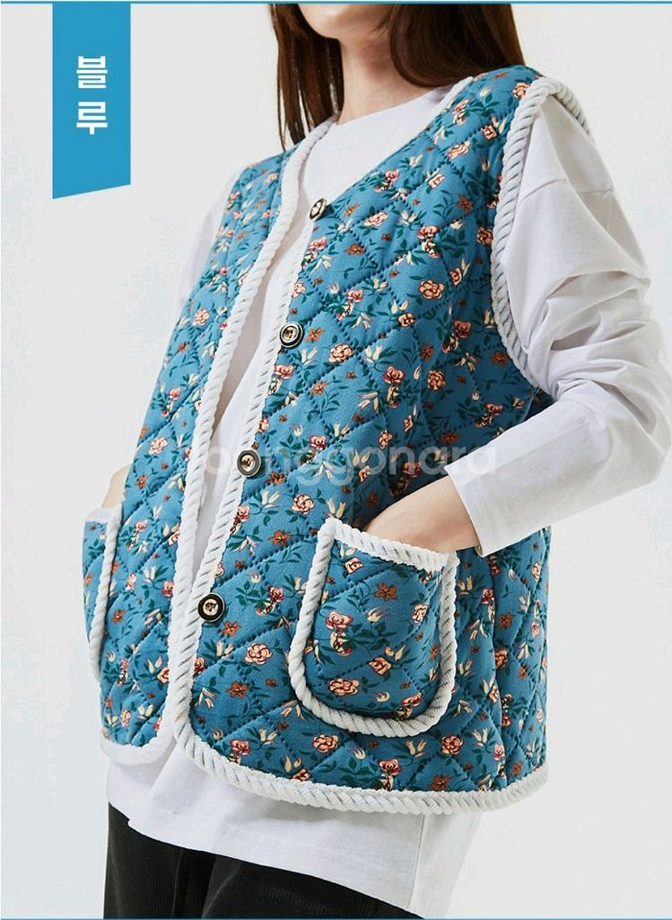 꽃무늬 퀼팅 복고융털조끼 4개일괄--2