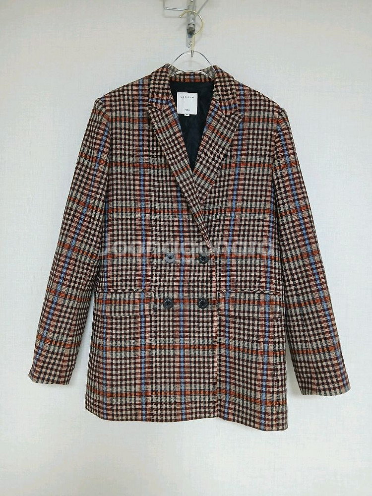 산드로 울 체크 더블 버튼 자켓--0