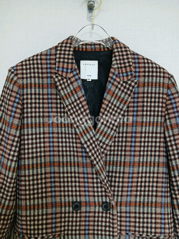 산드로 울 체크 더블 버튼 자켓--1