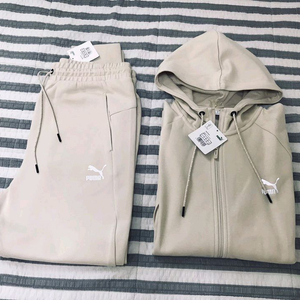 (새상품) 퓨마 테크팩 셋업 오트밀 크림 집업후드 스웻셔츠 반바지 105 32