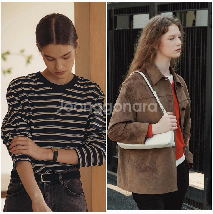 틸아이다이 스트라이프티셔츠+니브 스웨이드자켓(택포9.6)--0