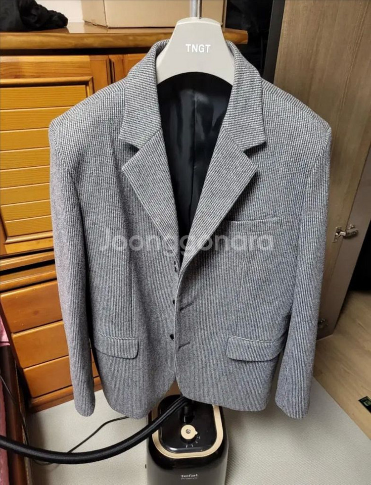에프터글로우 울 체크 싱글 블레이저 자켓 3버튼 그레이 사이즈 M 택포--0