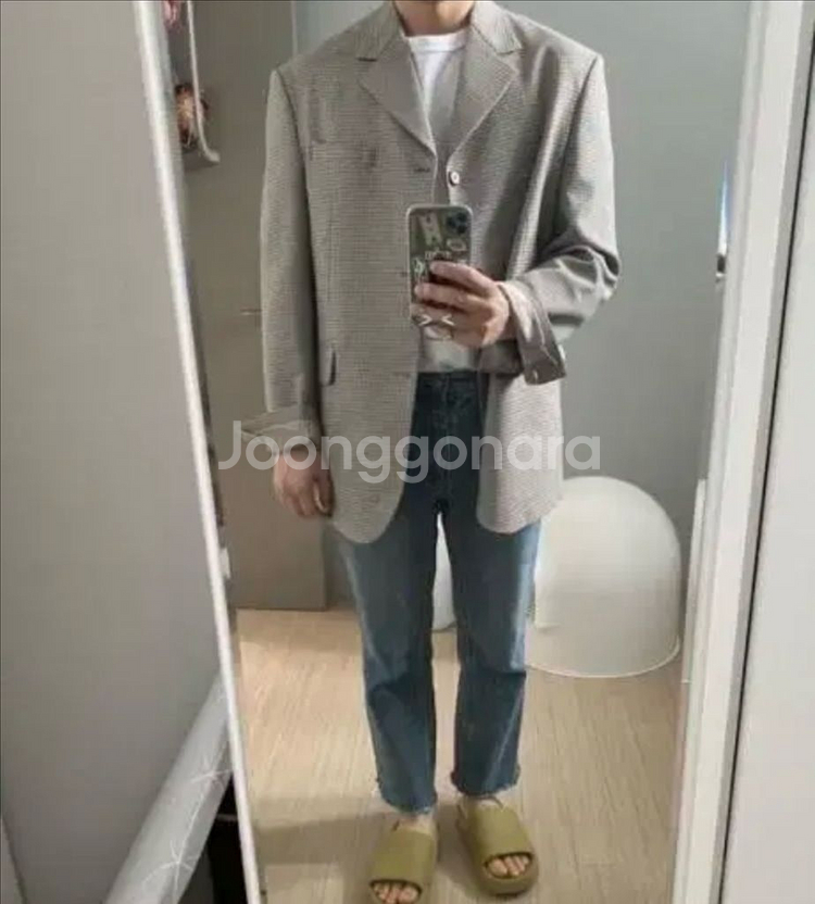 에프터글로우 울 체크 싱글 블레이저 자켓 3버튼 그레이 사이즈 M 택포--6