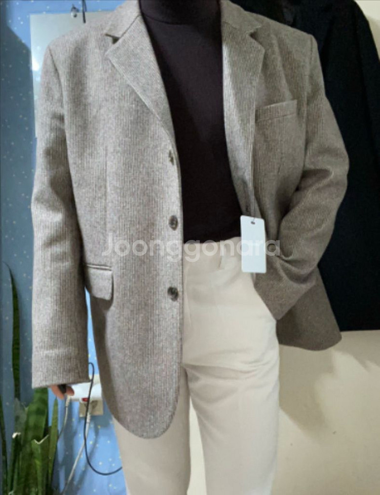 에프터글로우 울 체크 싱글 블레이저 자켓 3버튼 그레이 사이즈 M 택포--4