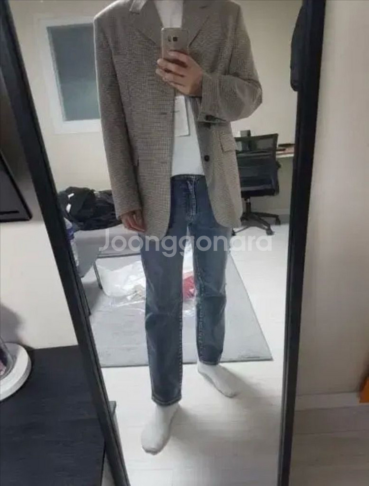 에프터글로우 울 체크 싱글 블레이저 자켓 3버튼 그레이 사이즈 M 택포--5