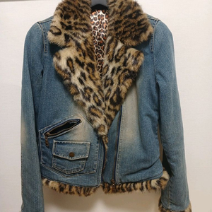 코스모폴리탄 레오파드 퍼 데님 자켓
