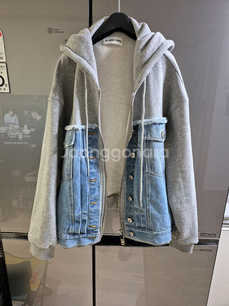 데님 후드 기모 집업 자켓--0