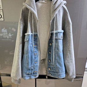 데님 후드 기모 집업 자켓