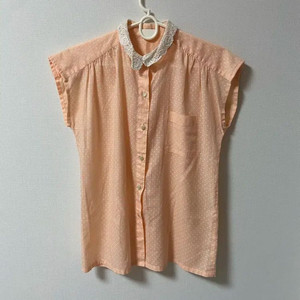 일본 빈티지 모리걸 하구미 도트 레이스 민소매 블라우스