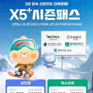 X5시즌권(용평,하이원,지산,웰리힐리,강촌)25/26