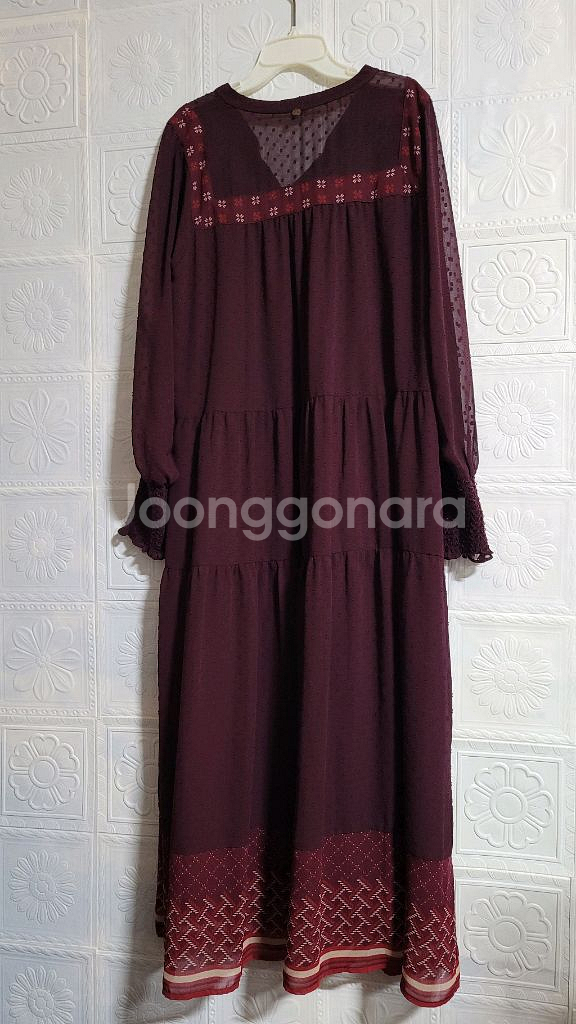 써스데이아일랜드 와인 쉬폰 롱 원피스--4