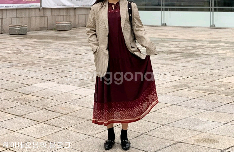 써스데이아일랜드 와인 쉬폰 롱 원피스--6